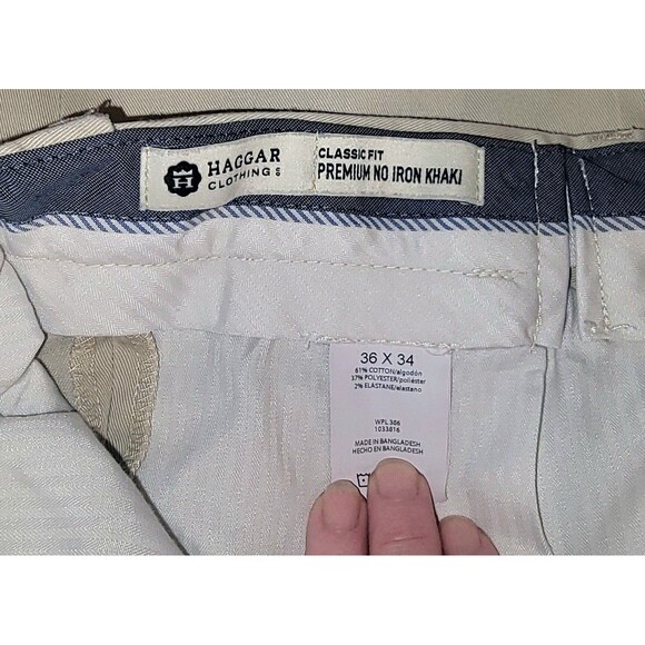 Mens Haggar Classic Fit Premium No Iron Khaki 36x 34 soft cotton blend w stretch - Picture 2 of 16